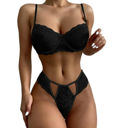 

DYMADE Women Lace Sexy Underwear Sleeveless Solid Two-piece Lingerie Set