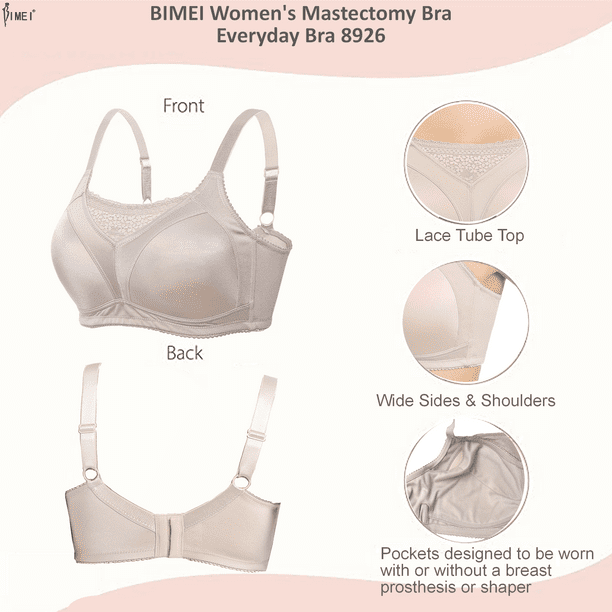 BIMEI Mastectomy Bra with Pockets for Breast Prosthesis Women's Full  Coverage Wirefree Everyday Bra Plus size 8926,Beige, 36C