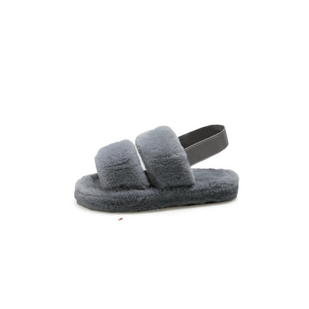 

Haute Edition Women s Open Toe Furry House Slippers with Elastic Strap