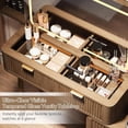 thumbnail image 5 of LAZZO 48" Wood Vanity with Glass Top, 3-Color Lights Mirror, Sliding Jewelry Organizer & Charging Station, Brown, 5 of 9