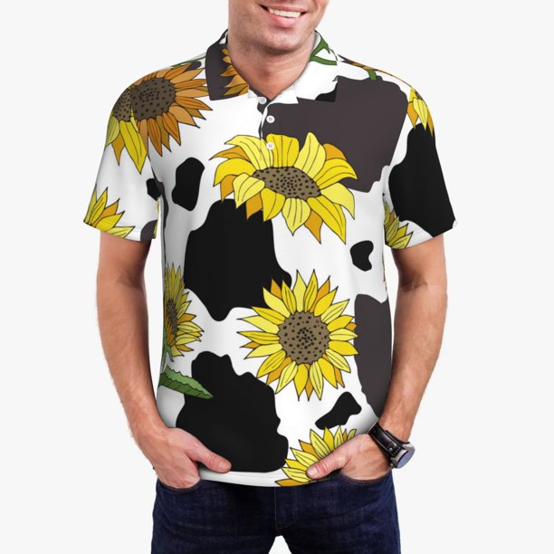 Fotbe Sunflowers Country Camiseta Polo de Golf para Hombre con Estampado – Camisa Deportiva Transpirable con Cuello Abotonado-Medium