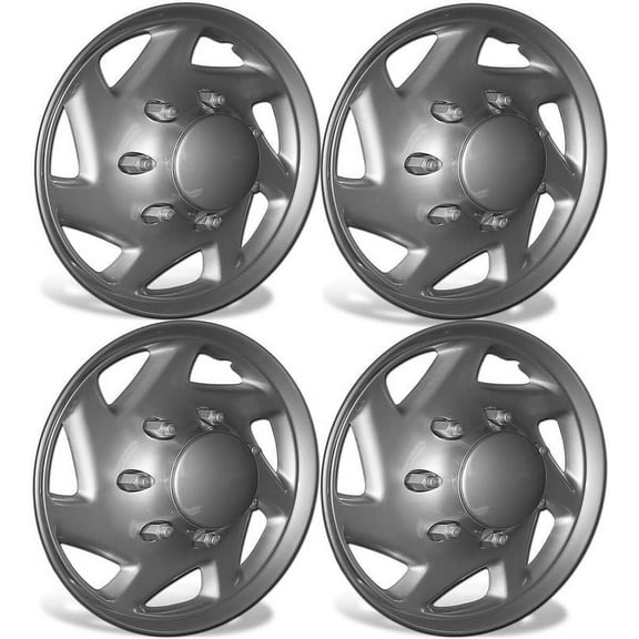 Fuel Rider Set of 4 16 inch Silver Snap-On Hubcaps Compatible With 03-14 Ford E-250 04-17 E-350 Super Duty Standard Steel Wheel Covers