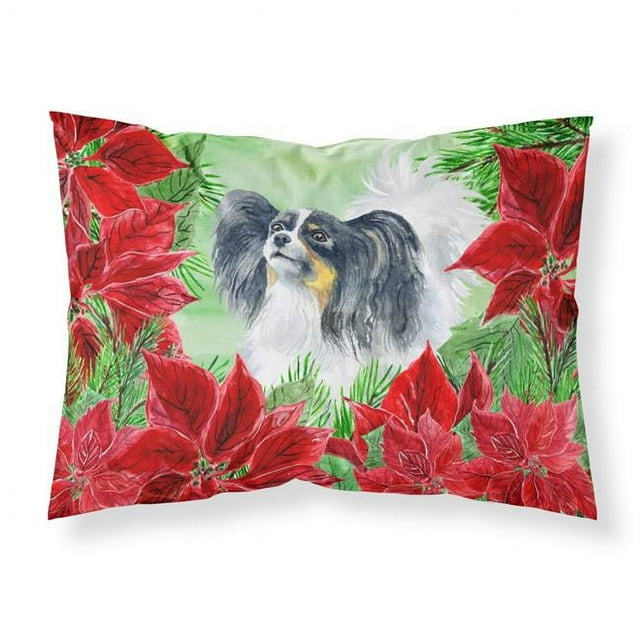 Carolines Treasures CK1305PILLOWCASE Papillon Poinsettas Fabric Standard Pillowcase
