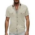thumbnail image 2 of purcolt Mens Short Sleeve Cargo Top Casual Vintage Button Up Shirts Summer Loose Fit Work Shirts with 2 Pockets, Beige, S, 2 of 7