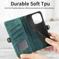thumbnail image 6 of ELEHOLD for Apple iPhone 13 Pro Max Flip Wallet Case, Shockproof Premium Vintage PU Leather Magnetic Geometric Handbag Zipper Pocket Card Holder Slots Kickstand Wrist Strap Cover, green, 6 of 8