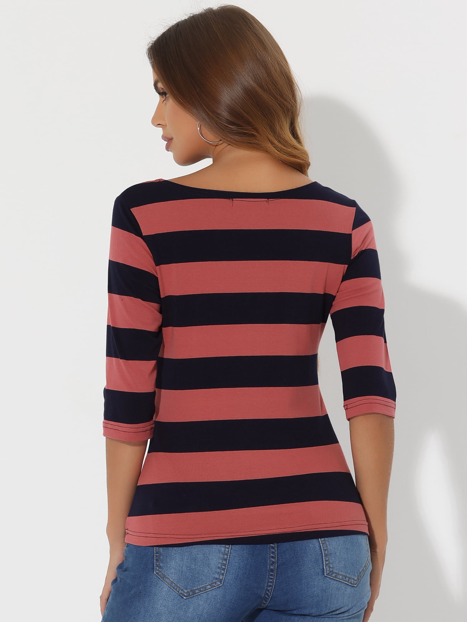 DARING DIVA Women's Halloween Costume Boat Neck Top T-Shirts S Hot Pink Navy