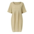 thumbnail image 4 of adviicd Robe de Plage pour Femmes Robe d'Été Décontractée Mode Féminine Manches Courtes Robe Longue à Blocs de Couleur Kaki,S, 4 of 5