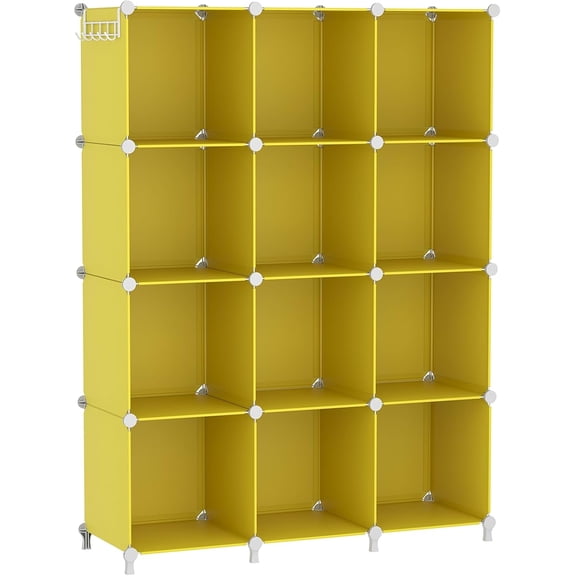 Cube Storage Organizer, Storage Cubes Shelves, 12 Cube Closet Organizers and Storage, DIY Stackable Bookshelf Plastic Clothes Organizer Shelving for Bedroom, Home,Yellow