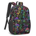 thumbnail image 2 of Mushroom and Psychedelic Black Pattern 17" School Backpacks for Teens,Waterproof Oxford Fabric,S-Shape Padded Straps for School,Travel,Hiking,Camping, 2 of 6