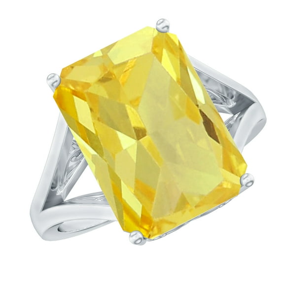 Rosec Jewels Solitaire Lab Grown Yellow Sapphire Split Shank Ring for Women - 10X14 mm, 925 Sterling Silver, US 4.00