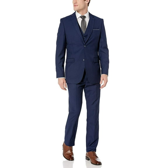 Adam Baker by Caravelli Men's 613781 Single Breasted Stretch Slim Fit Stretch 2-Button Vested Suit Set - Indigo - 52L