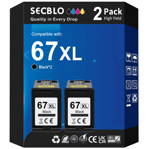 67 Black Ink Cartridge Compatible for HP 67XL Black Ink for DeskJet 2852e 2842e 4252e Printer (2 Black)