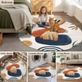 thumbnail image 5 of Boho Round Area Rug 3.3Ft Washable Circle Rugs for Dining Room Table, Bohemia Middle Century Leaves Abstract Minimalist Beige Non-Slip Carpet Floor Mats Indoor Outdoor Carpet Runner Home Decor, 5 of 8