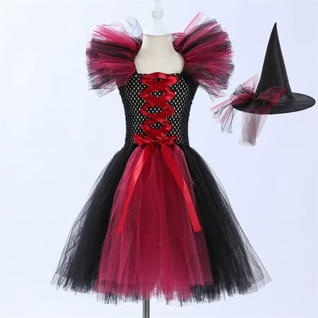 

Toddler Baptism Dress Toddler Kids Baby Girls Magnificent Witch Black Gown With Hat Fancy Tutu Dress Up Party Tulle Dresses
