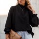 thumbnail image 3 of Blusa de manga larga con cuello alto para mujer, camisa holgada elegante de Color puro para primavera y otoño, camisa plisada con volantes y mangas abullonadas, color negro L, 3 of 6