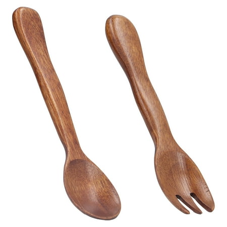 

Brrnoo 2 Pcs Wooden Spoon Fork Set Reusable Salad Servers Reusable Kitchen Flatware For Home Travel Wooden Spoon Fork Set