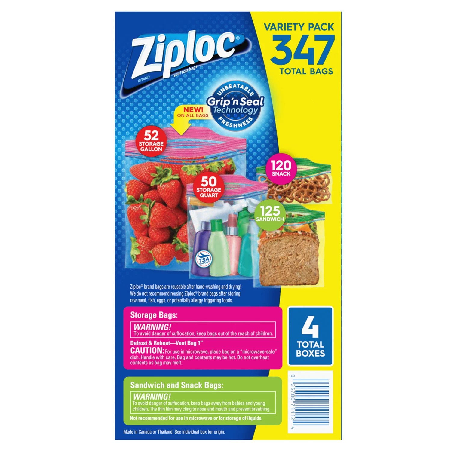 Ziploc, Storage Bags - Gallon Size, Count 1 - Zip Lock/Sandwich/Lunch Bags  / Grab Varieties & Flavors