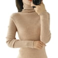thumbnail image 1 of Jerséis para mujer, suéter tejido de cuello alto liso de otoño e invierno, manga larga Marrón xxl Yuyangstore Suéter de punto mujer, 1 of 4