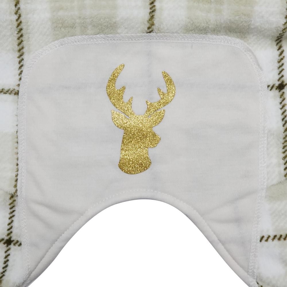 Way to Celebrate Dog Clothes: Fleece Pajama for Dogs, Ivory Plaid with Reindeer Glitter Screenprint, Size XS-XL
