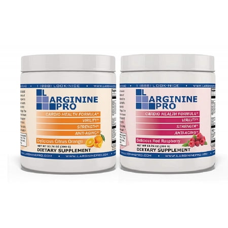 L-Arginine Pro Powder - 5500mg L-Arginine, 1100mg L-Citrulline Cardio Health (Orange Jar/ Raspberry Jar)