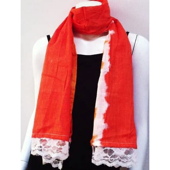 100% Cotton, Orange Unique Designer Print Scarf Neck Wear Wrap, Beautiful Accessory, Great Gift for Girls Women Ladies New