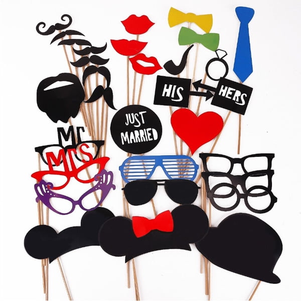 26PCS Wedding Birthday Party Masks Frame Photo Booth Props Mustache On A Stick 