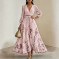 thumbnail image 4 of HBYJLZYG Women's Floral Maxi Dress, V-Neck Pleated Waist Long Sleeve with Tie Belt, Elegant Flowy A-Line Formal Party Vacation Wear for Women, 4 of 5