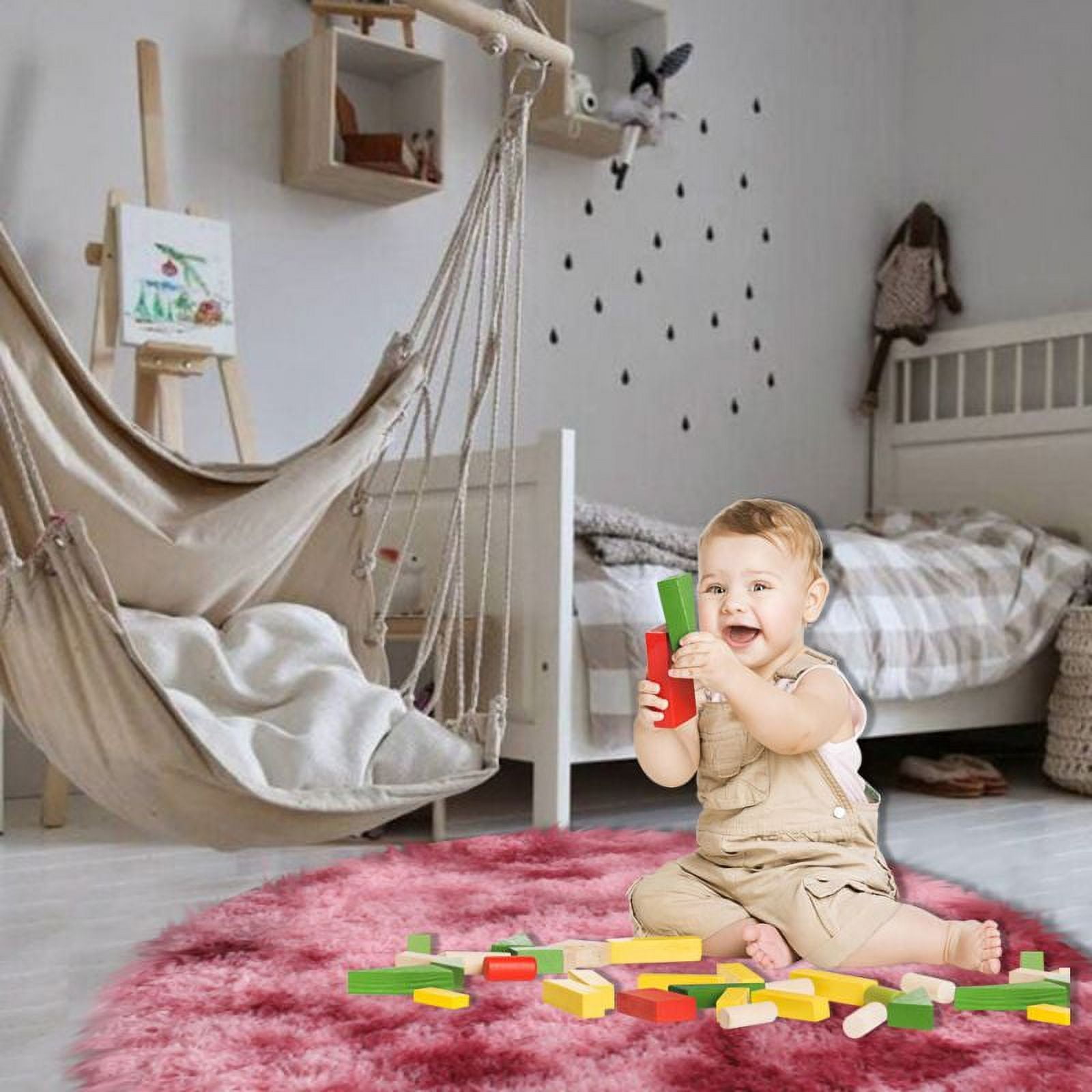 Fluffy Shaggy Round Area Rug For Kids Children Bedroom Playroom Round Plush Carpet Living Room Decor Soft Faux Fur Luxury Rug Plush Multicolor Area Rug