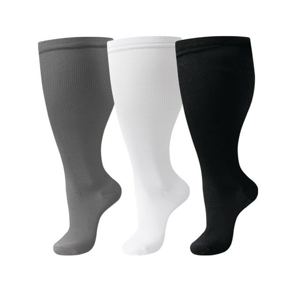 4pcs Plus Size Compression Socks for Women 15-20 mmhg Extra Wide Calf Knee High Support Socks for Circulation，3XL,Style 6