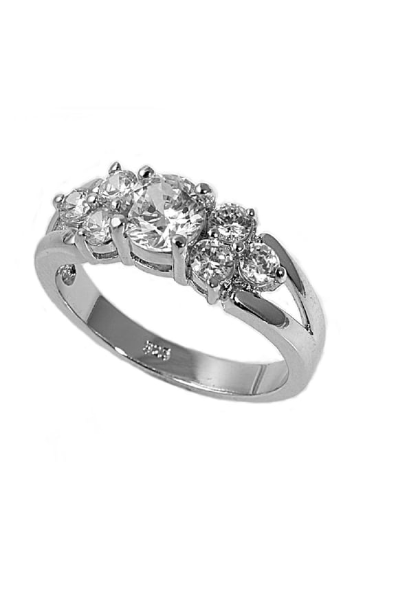 Round Center Designer Cubic Zirconia Ring Sterling Silver 925 Size 7