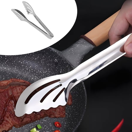 Stainless Steel Barbecue Tongs & Food Clip for Grilling Steak Meat & Serving Bread Dessert | Heat Resistant Kitchen Utensil | 1 Pack