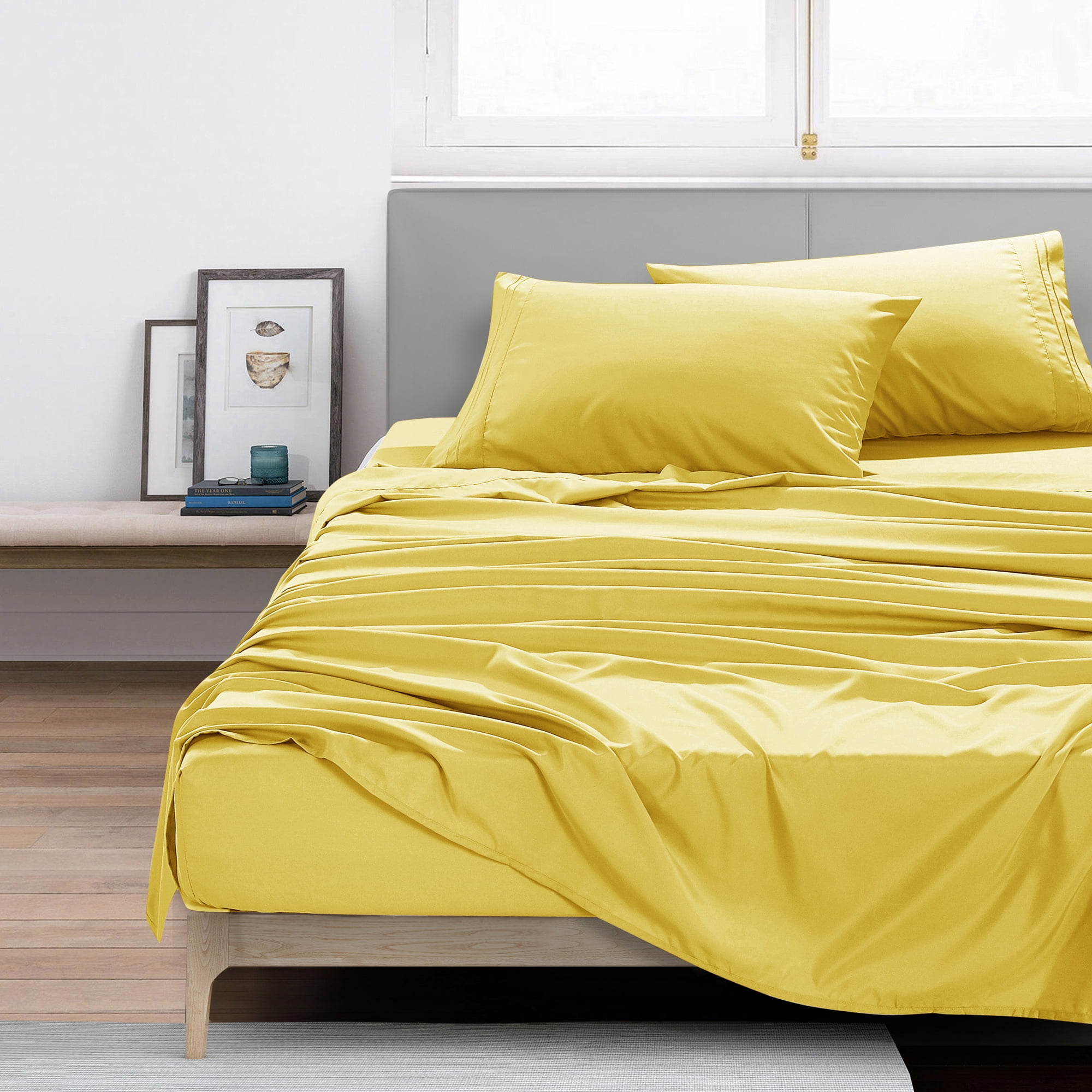 4-Piece Set Bed Sheets, Bedding with Fitted Sheet, Flat Sheet & Pillowcases