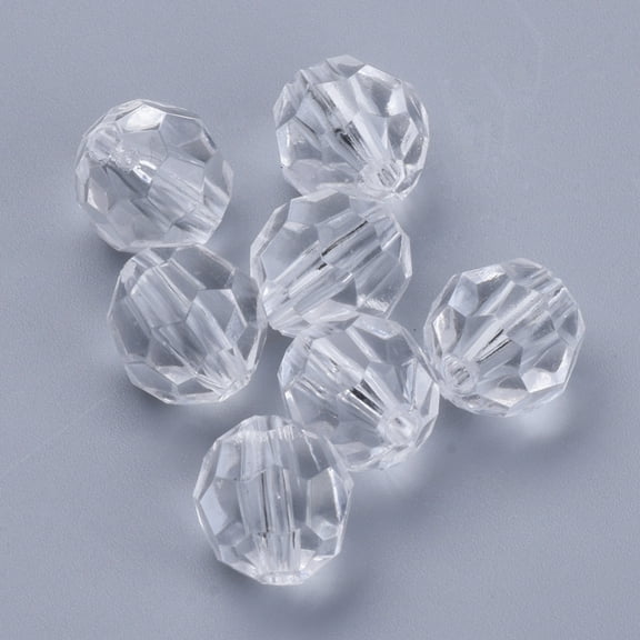 50 pc Transparent Acrylic Beads Faceted Round Clear 14x13mm Hole: 1.8mm