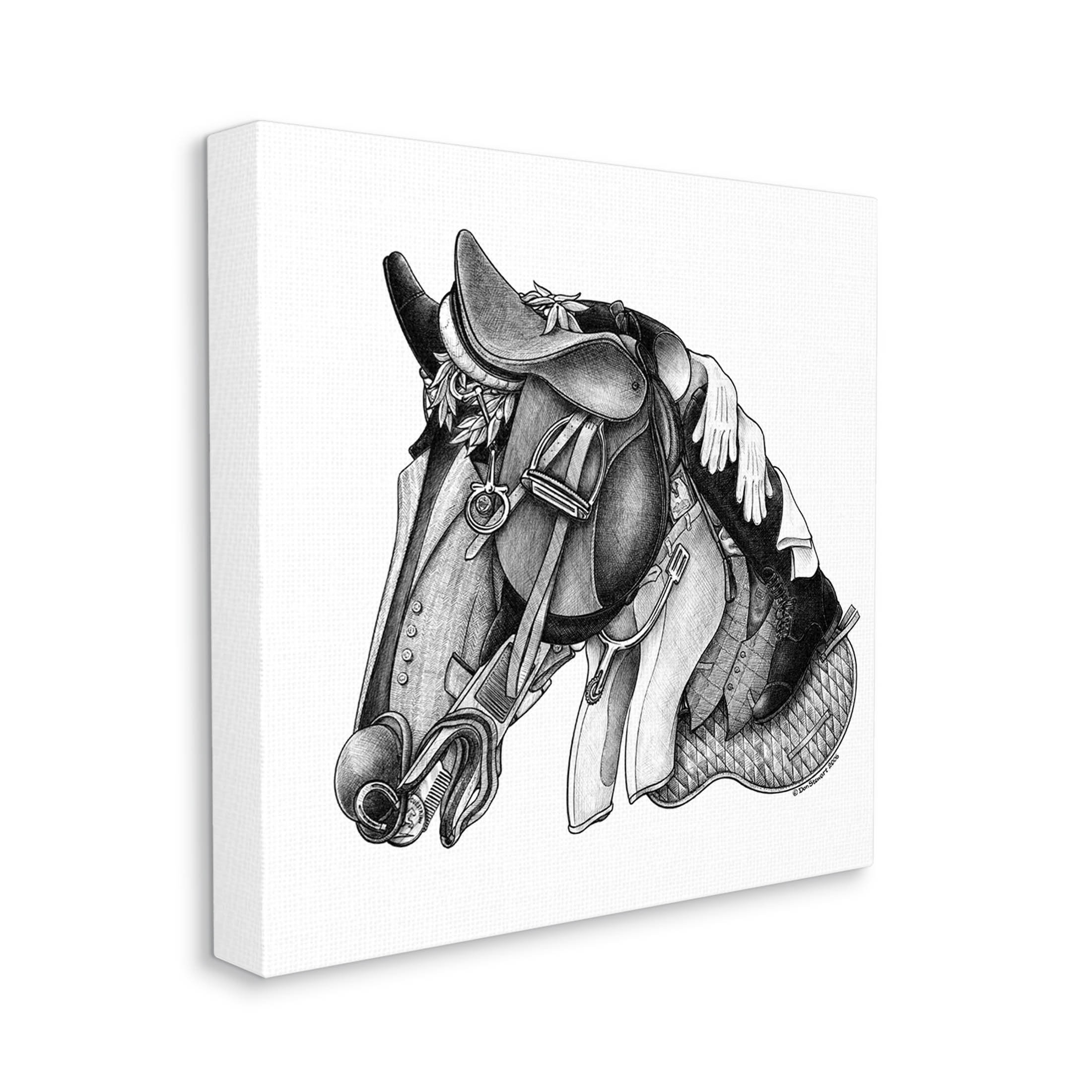 Horse Silhouette Vintage Jockey Equipment Animals & Insects Graphic Art Gallery Wrapped Canvas Print Wall Art
