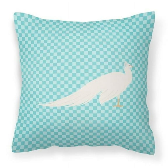 Carolines Treasures BB8100PW1414 White Peacock Peafowl Blue Check Fabric Decorative Pillow, 14 x 14 in.