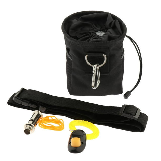 Bolsa de golosinas para perros, bolsa de entrenamiento para pasear perros, con llavero y silbato con clicker para cinturón Negro