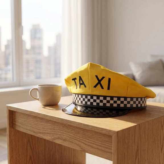 ETHZZLE Adult Taxi Driver Cap in Yellow with Structured Wide Brim for Party and Cosplay