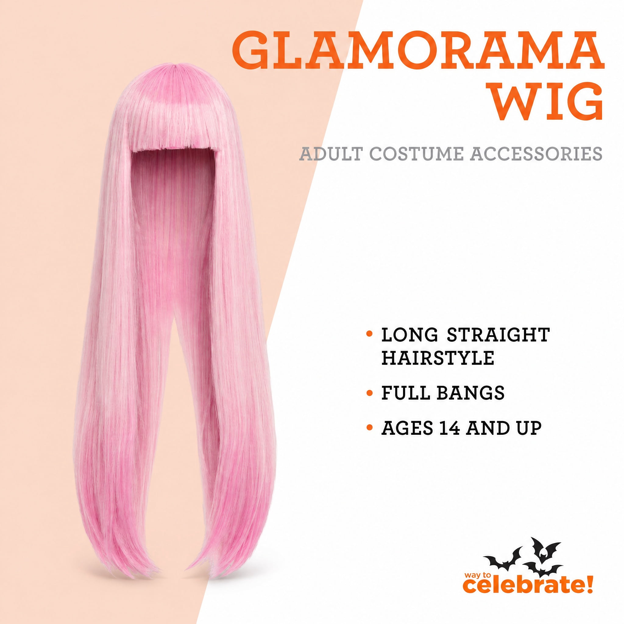 Glamorama Wig Costume Accessory for Adults, Pink, Halloween by Way To Celebrate