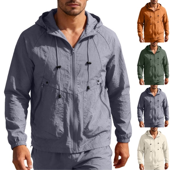 Rain Jacket Men with Zipper Pocket, Lightweight Quick-Dry Waterproof Raincoat, Mens Hooded Rain Jacket for Outdoor Sports Big and Tall M-4XL Khaki