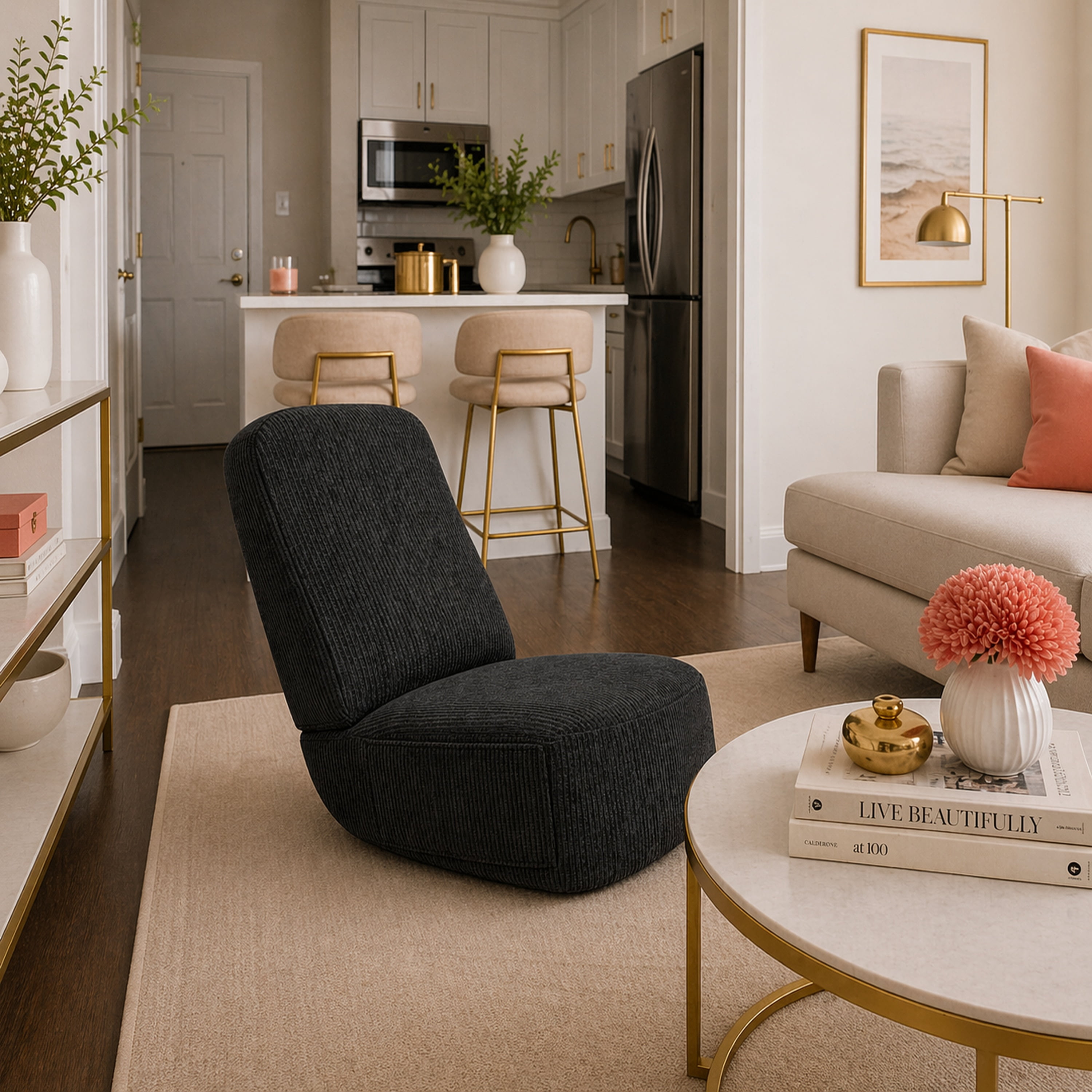 Sanford Living Roommate Rocking Accent Chair, Chenille Coal Black