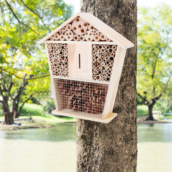 Wooden Bee Hotel, Durable Pine Wood Bug House For Beneficial Insects  Outdoor Decor