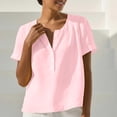 thumbnail image 6 of Qiopertar Women's Short Sleeve Button Down Blouse V-Neck Ruffled Casual Cropped Top Spring Summer Vacation Boho Relaxed Shirt, Pink XL, 6 of 7