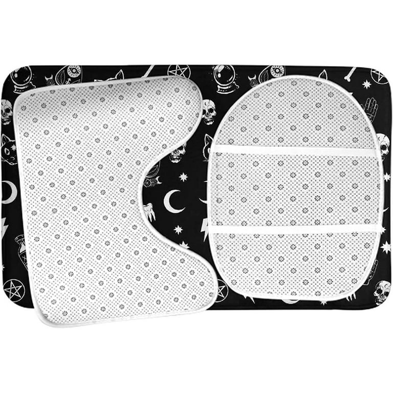 White And Black Halloween Bat Print 3 Piece Bath Mat Set – GearFrost