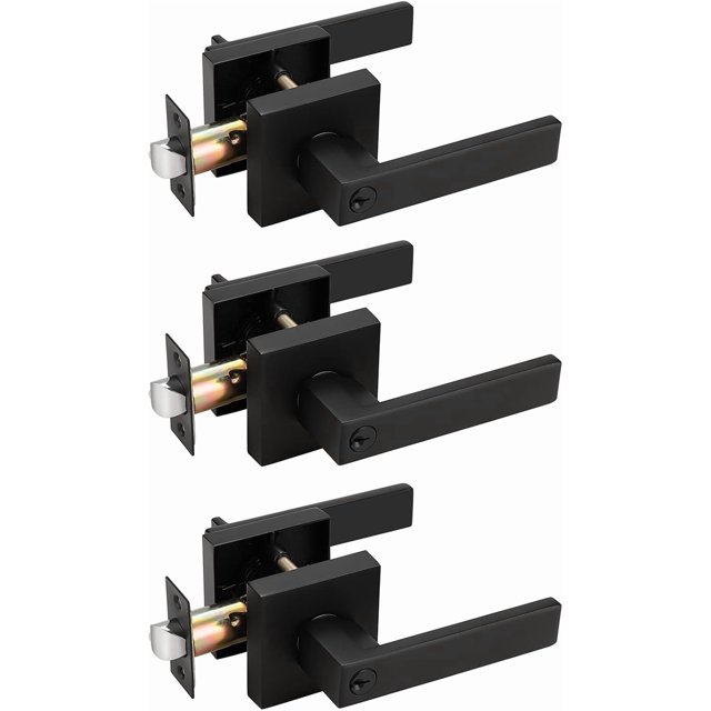 Serrures de Porte de Passage avec Rosace Carrée pour Porte Intérieure, Couloir Ou Garde-Robe, Levier de Porte Sans Clé à Fini Mat, Poignée de Porte Réversible Robuste