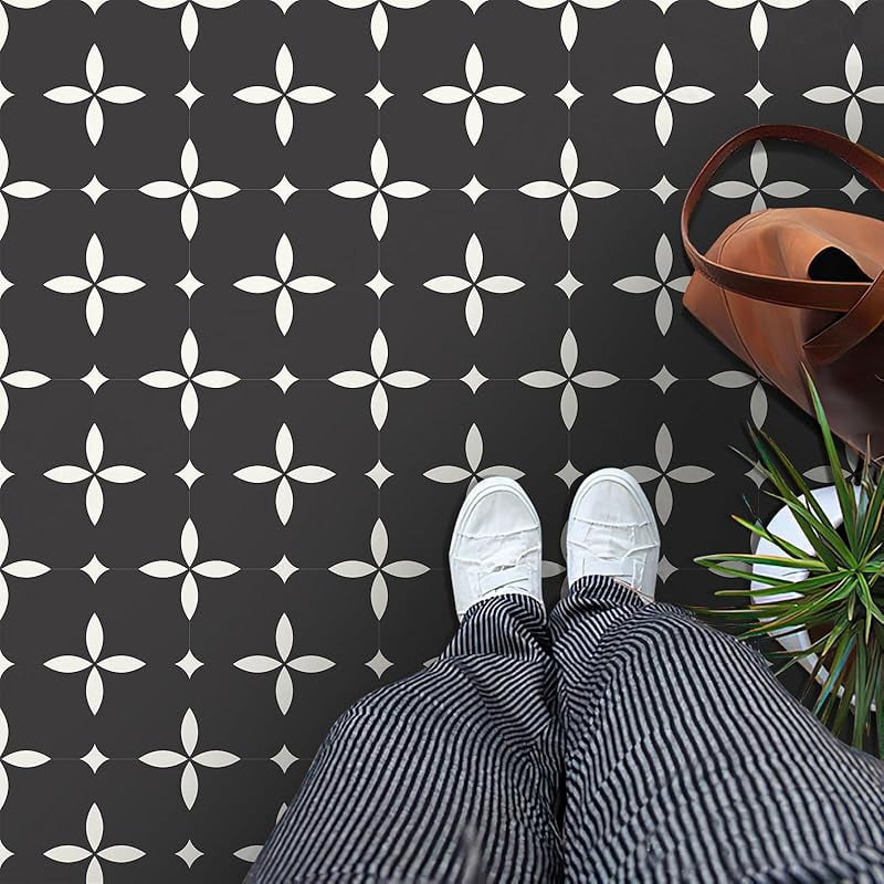 MORCART Peel and Stick Floor Tile Star Waterproof Vinyl Flooring DIY Flooring for Bathroom, Kitchen, Fireplace, Pet House, Stairs, Bedrooms, Wall, Store(20PCS,7.87" x 7.87",black)