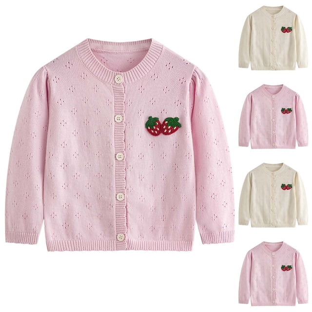 Toddler Girls Cardigan Sweaters Long Sleeve Knit Button Front Knitted Spring and Fall Embroidery Thin Baby Sweater Jacket 3-8Y Pink