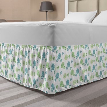 Floral Bed Skirt, Rose Flowers and Leaves in Pastel Natural Tones, Elastic Bedskirt Dust Ruffle Wrap Around for Bedding Decor, 4 Sizes, Green Slate Blue, by Ambesonne