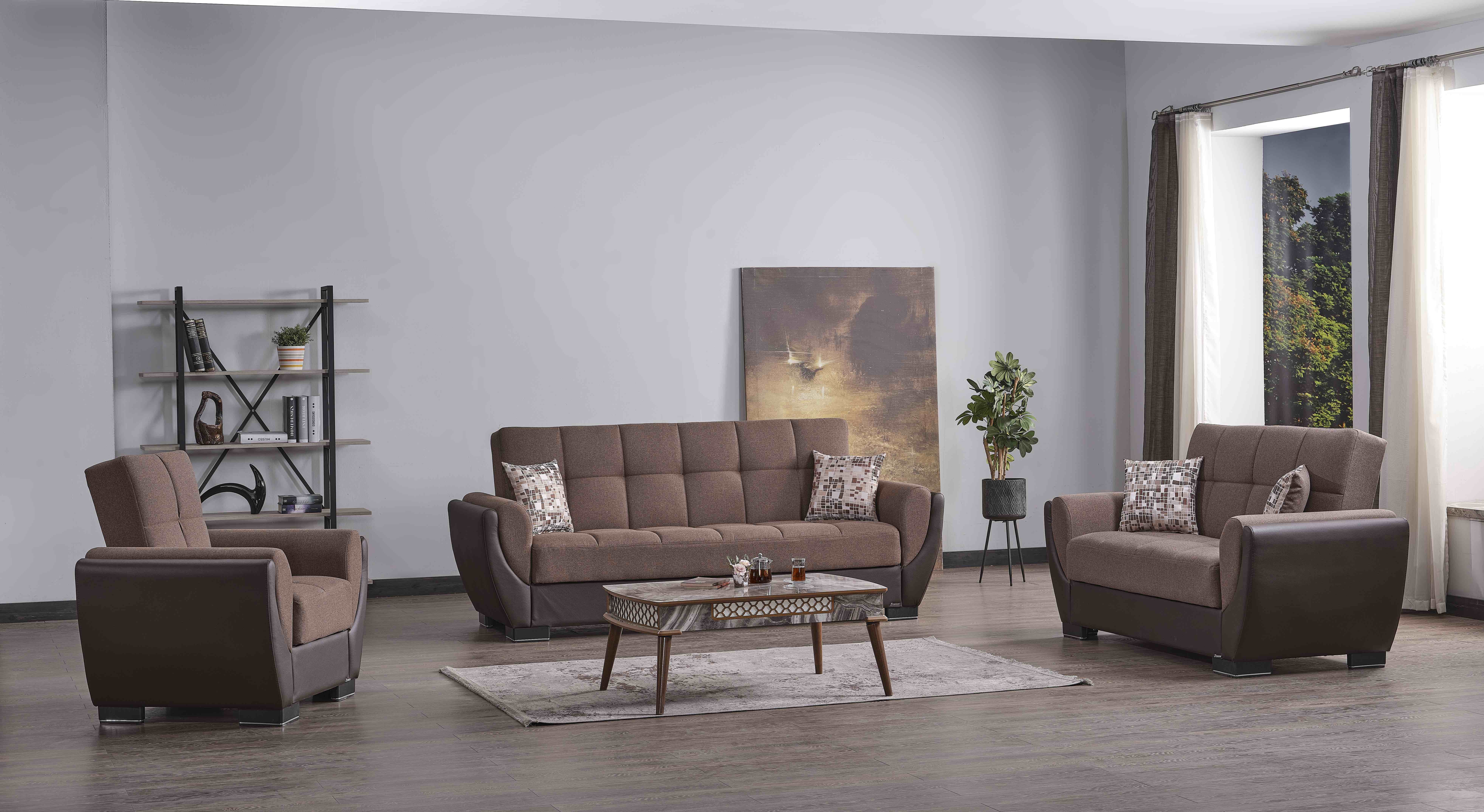 Ottomanson Convertible Accent Armchair with Hidden Storage & Rounded Arms, Firm Comfort Seating, Brown