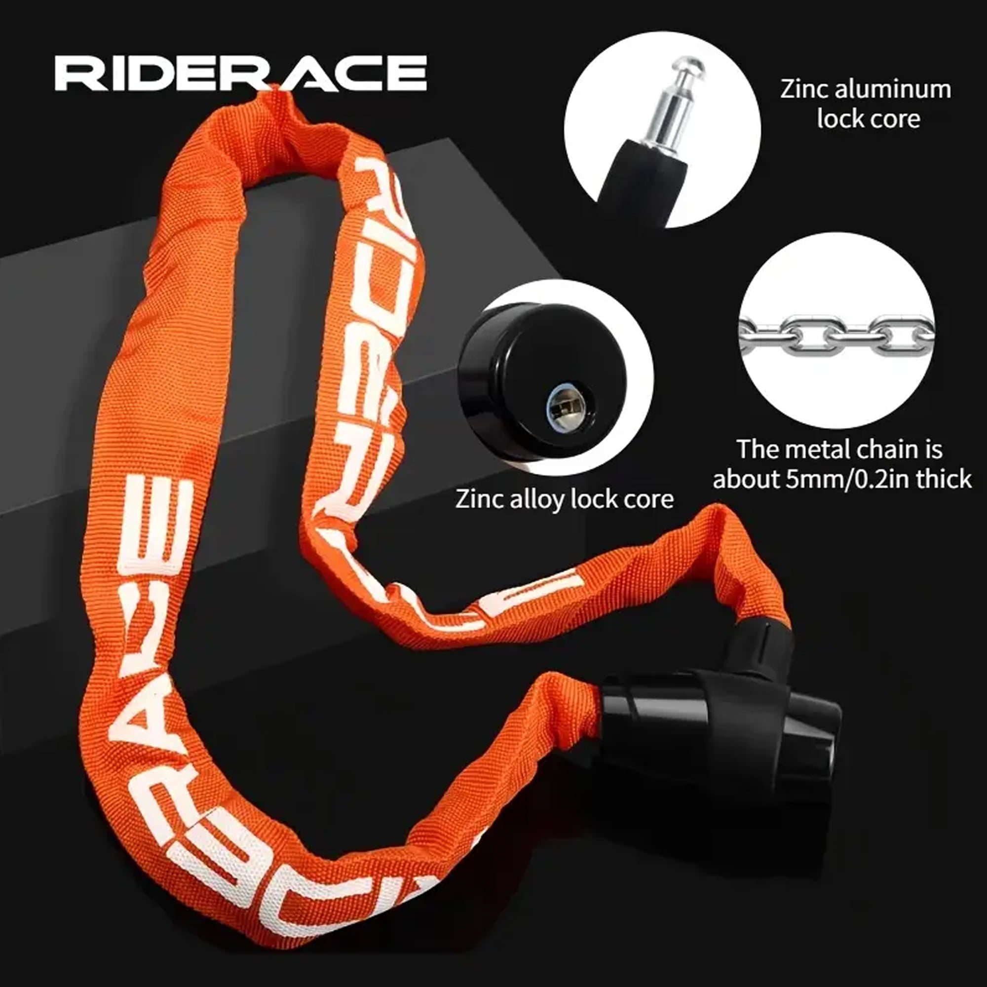 BUCKLOS Heavy-Duty Bicycle Chain Lock, Aluminum Alloy, Mechanical Twist Control, Polished Black Finish, Anti-Theft, Anti-Skid, Anti-Hydraulic Shear for Motorcycles, Scooters, Electric Bikes​
