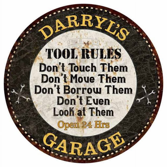 DARRYL'S Garage Rules 14" Round Metal Sign Garage Bar Wall Decor 100140013264